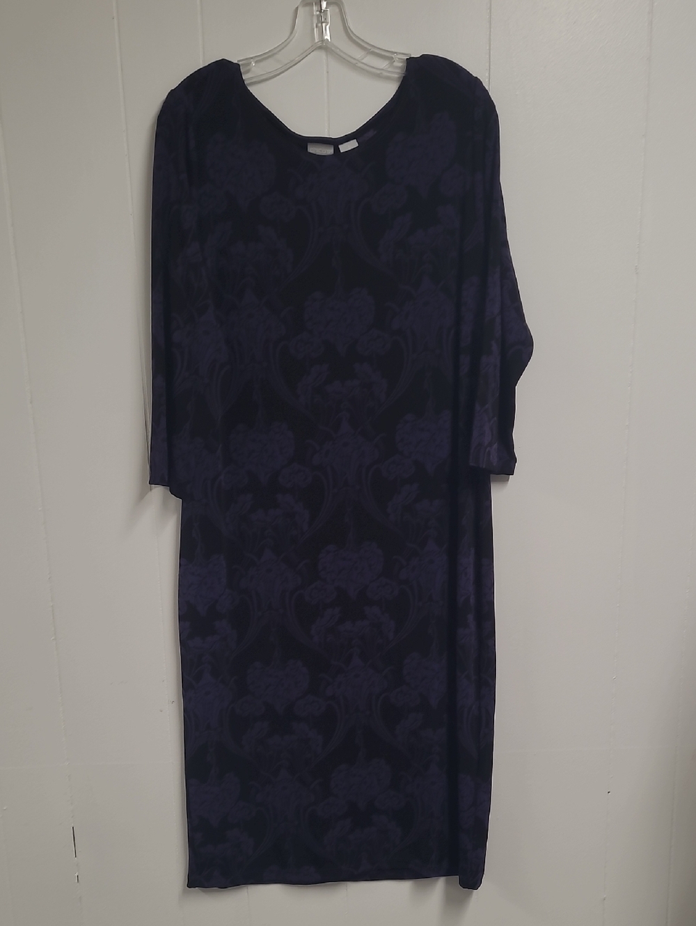 Chico's Travelers Classic Damask Pattern Dress Midnight Violet & Black Sz 16